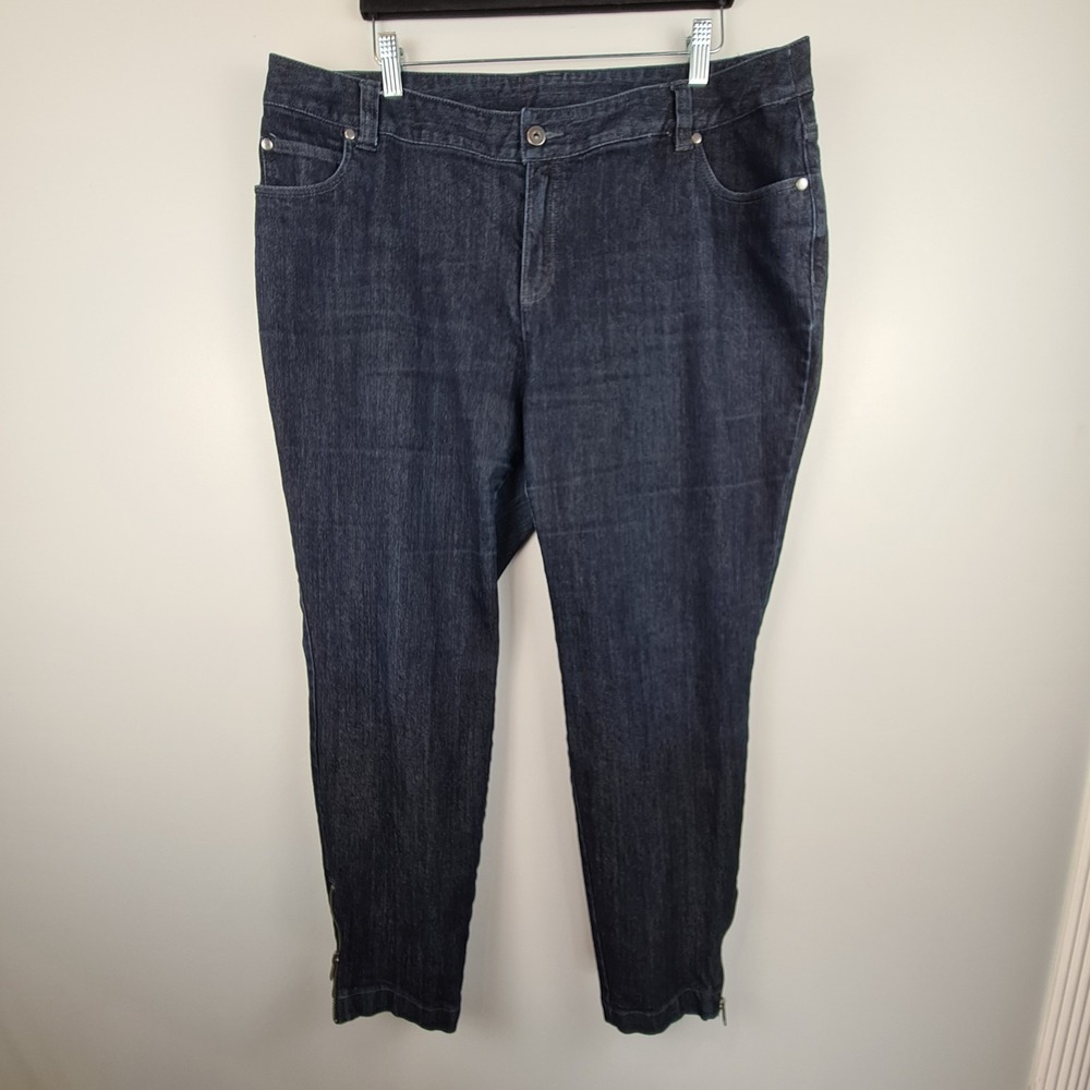 Skye's The Limit Women's Slim Leg Jeans Zipper Leg Size 16W Dark Wash Denim